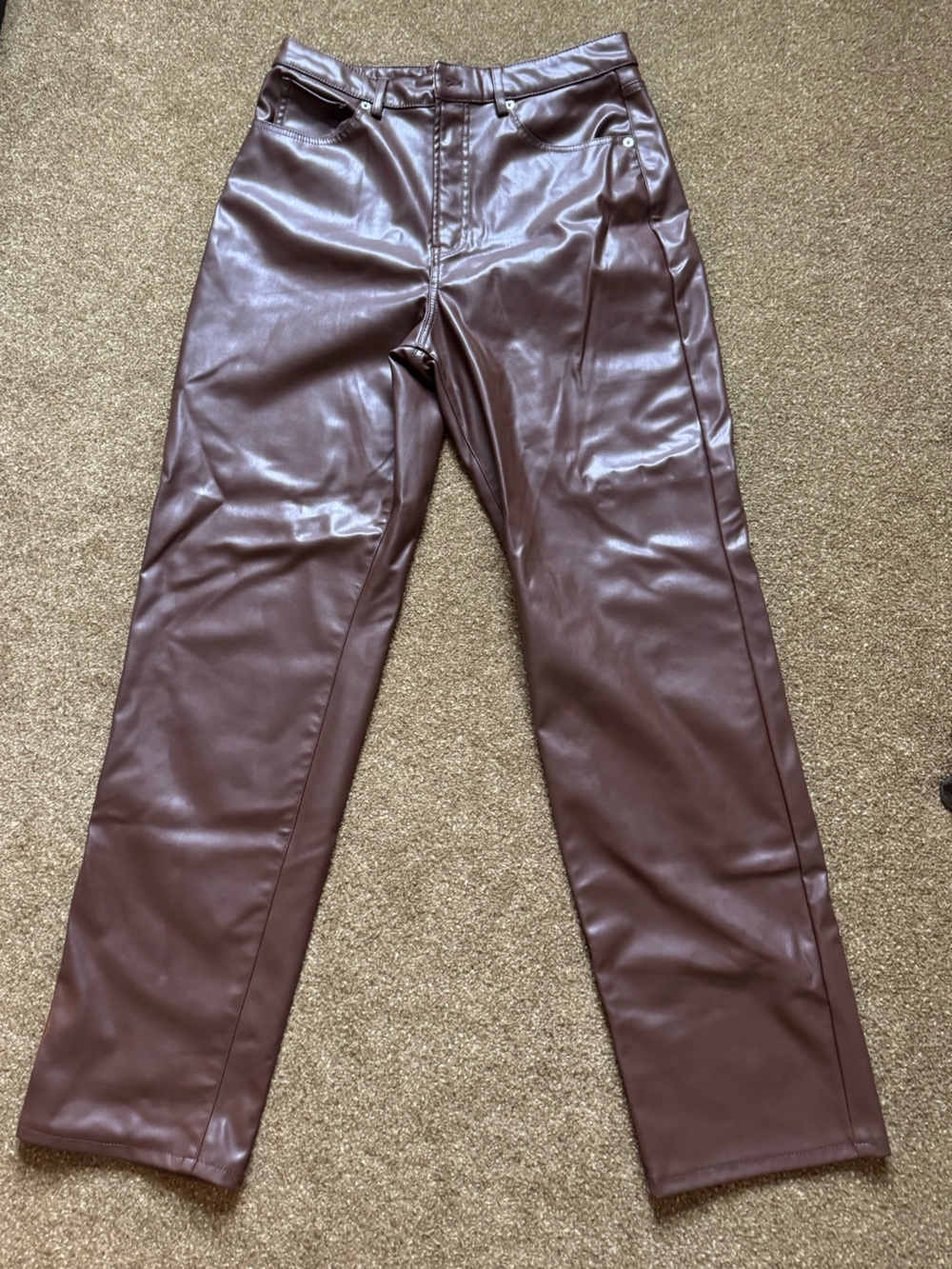 H&M Faux Leather Pants in Dark Brown